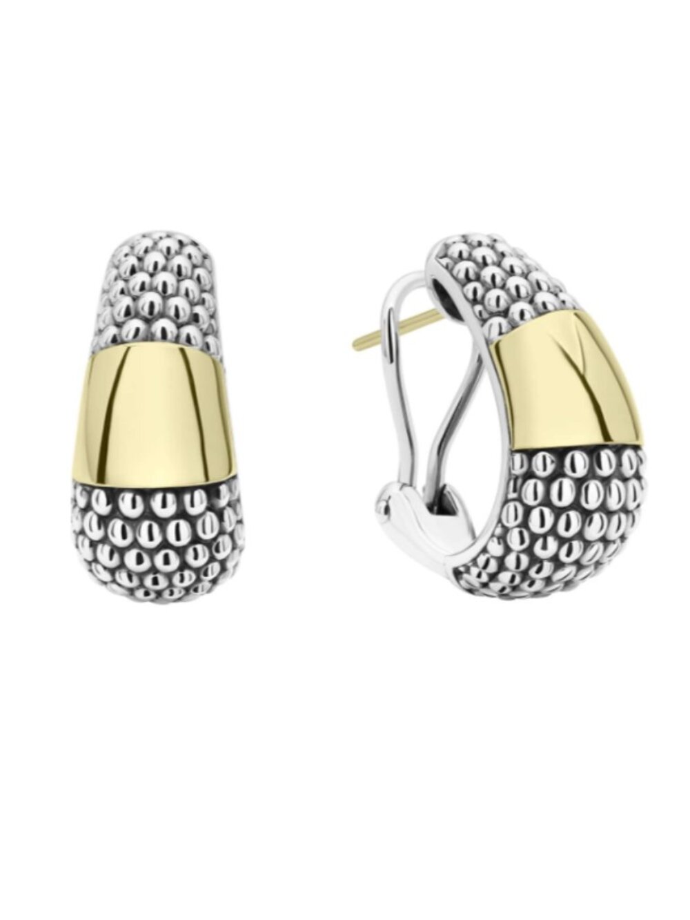High Bar  Two-Tone Caviar Omega Clip Earrings from Lagos